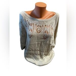 Workshop by Andrea Jovine Women's Cream Eyelit Sweater Size Large Short Sleeves